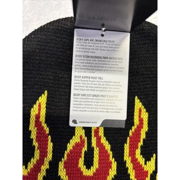 NWT Decky Original Stocking Cap, skull Cap black red yellow flames Free Shipping - Picture 4 of 4